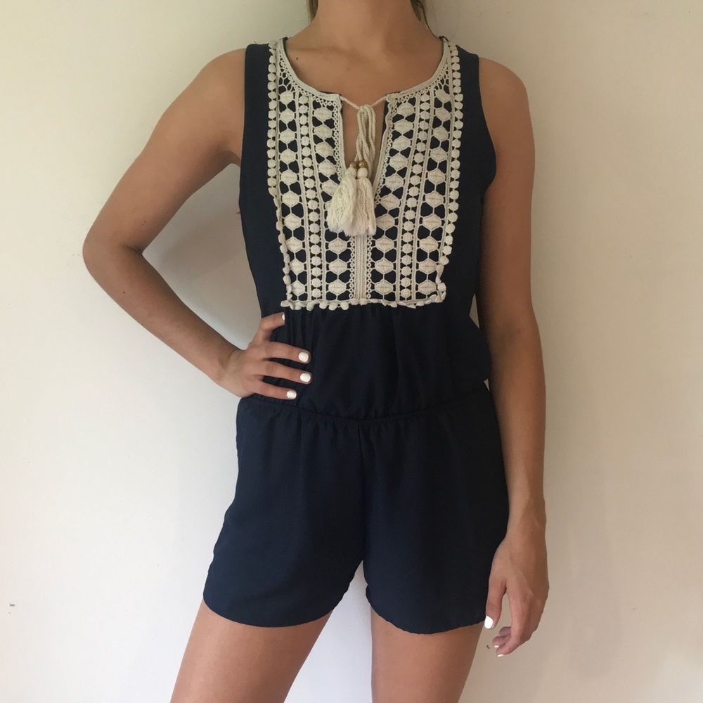 Adorable Navy Romper with Crochet Detailing 💙